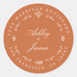 Rustic Chic Future, fru Bröllop Returadress Runt Klistermärke