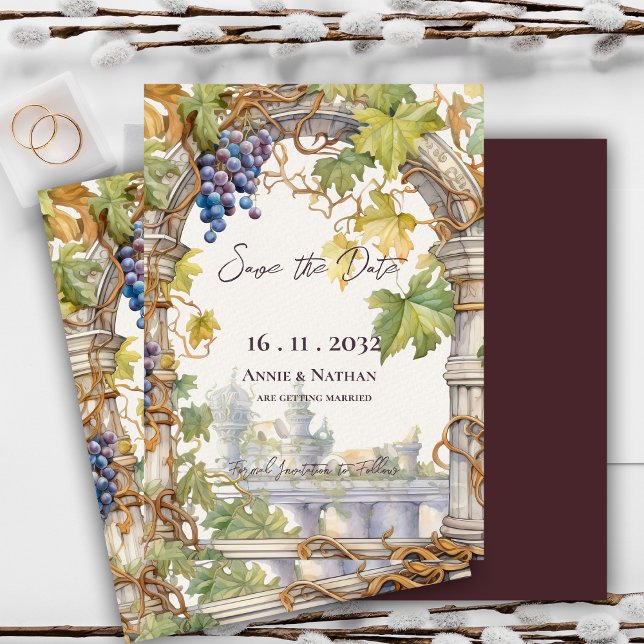 Rustic Chic Grapevine-Inspired Winery Bröllop Spara Datumet (Rustic Chic Grapevine-Inspired Winery Wedding Save The Date Invitation )
