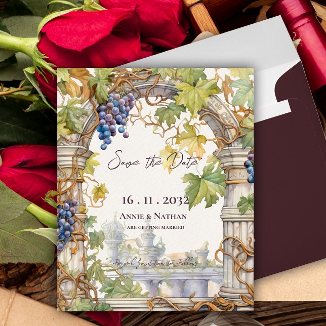 Rustic Chic Grapevine Vin Bröllop spara datum (Rustic Chic Grapevine-Inspired Winery Wedding Save the Date)