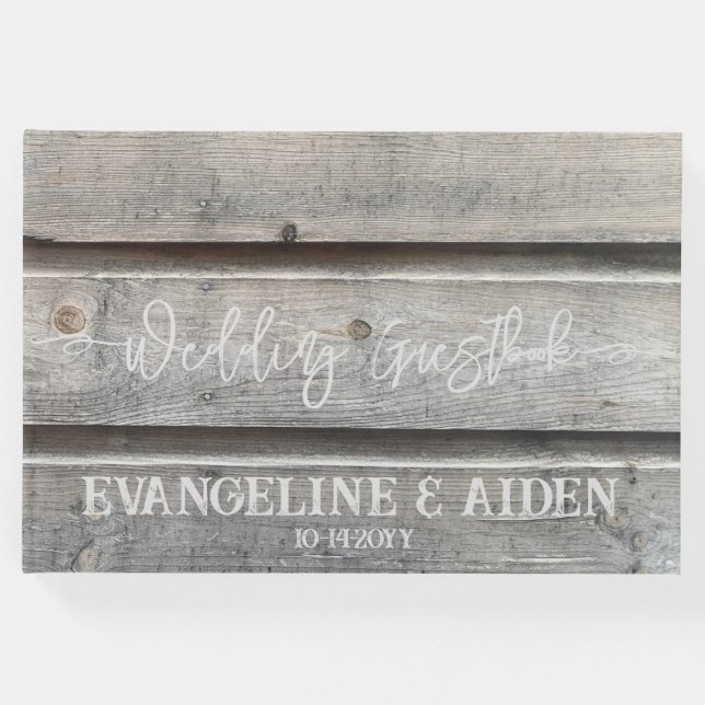 Rustic Chic Grått Barnwood Bröllop Gästböcker (Framsida)