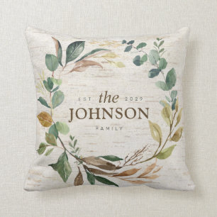 Rustic Chic Greenery WandeFamily Est. Monogram Kudde