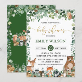 Rustic Chic Greenery Woodland Animals Baby Shower Inbjudningar