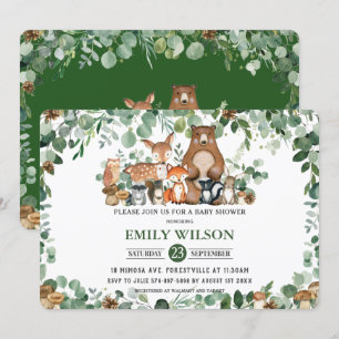 Rustic Chic Greenery Woodland Animals Baby Shower Inbjudningar