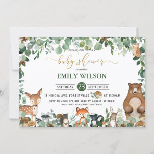 Rustic Chic Greenery Woodland Animals Baby Shower Inbjudningar