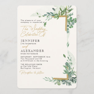 Rustic Chic Guld & Greenery Eucalyptus Bröllop Inbjudningar