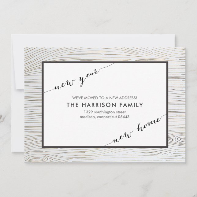 Rustic Chic Guld Wood Flytta Announcement Meddelande (Framsida)