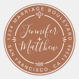 Rustic Chic Monogram Returadress TerraCotta Runt Klistermärke