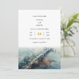 Rustic Chic Oceanic wooden pier Art Beach Wedding Inbjudningar