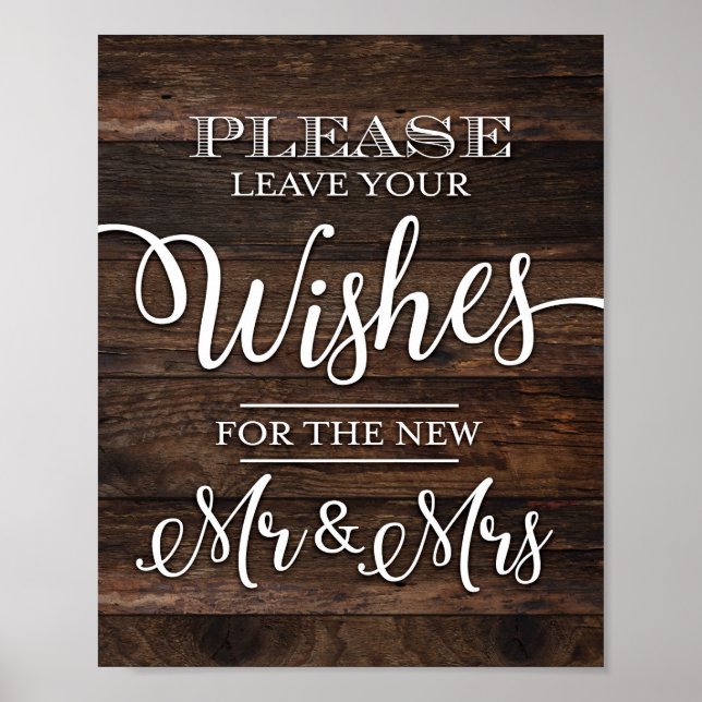 Rustic Chic ÖNSKEMÅL FOR MR AND MRS Sign Print Poster (Framsidan)