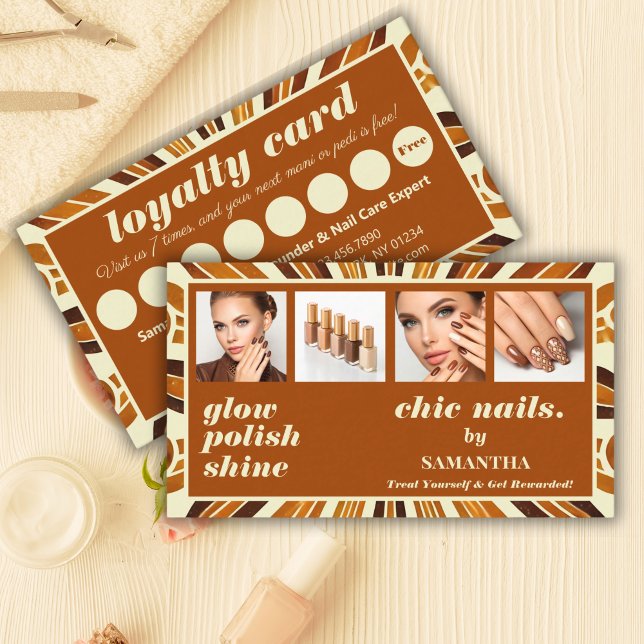 Rustic Chic Photo Collage Nagel by Beauty Salon Lojalitetskort (Skapare uppladdad)
