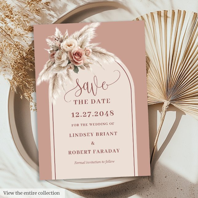 Rustic Chic Pink Pampas Grass Arch Save the Date Inbjudningar (Rustic Chic Pink Pampas Grass Arch Save the Date)
