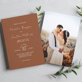 Rustic Chic Plain Terracotta Photo Bröllop Inbjudningar