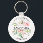 Rustic Chic  Rosa Blommigt Personlig för Peony Nyckelring<br><div class="desc">Den chicen rosan omges av grönt löv och vinstockar. Böndernas namn delar ro på halva. Namn och bröllop står i böjd text ovanför briderna i ro och skrivs i böjd text nedan. Nyckelkedjan är en del av Rustic Rosa Peony-samlingen. Du kommer att hitta många andra koordinerande gåvor - samt mallar...</div>