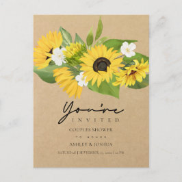 Rustic Chic Solblommor Kraft Papper Couppes Shower Inbjudan Vykort