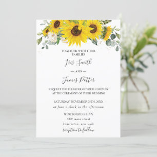 Rustic Chic Solros Blommigt Bröllop Inbjudningar