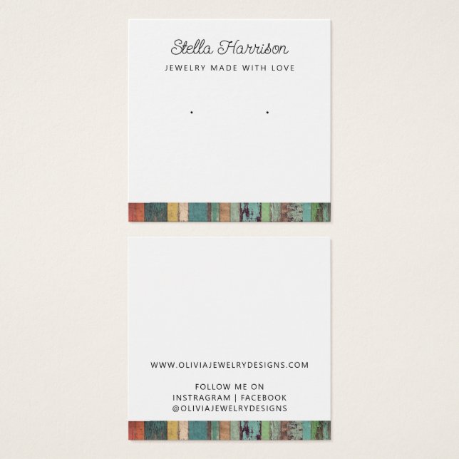 Rustic Chic Stud Earring Jewelry Visning Card Fyrkantigt Visitkort (Framsida & baksida)