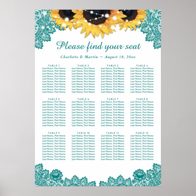 Rustic Chic Teal Solros Sittdiagram 12 Poster (Framsidan)