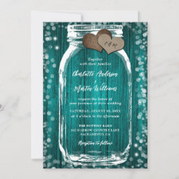 Rustic Chic Teal Wood Mason Burk bröllopsinbjudan Inbjudningar