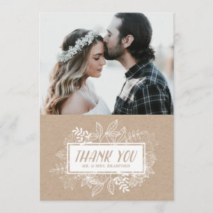 Rustic Chic White Flowers på Kraft Papper Tack Kort
