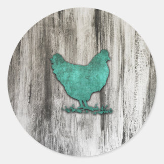 Rustic Chicken (blå) Runt Klistermärke