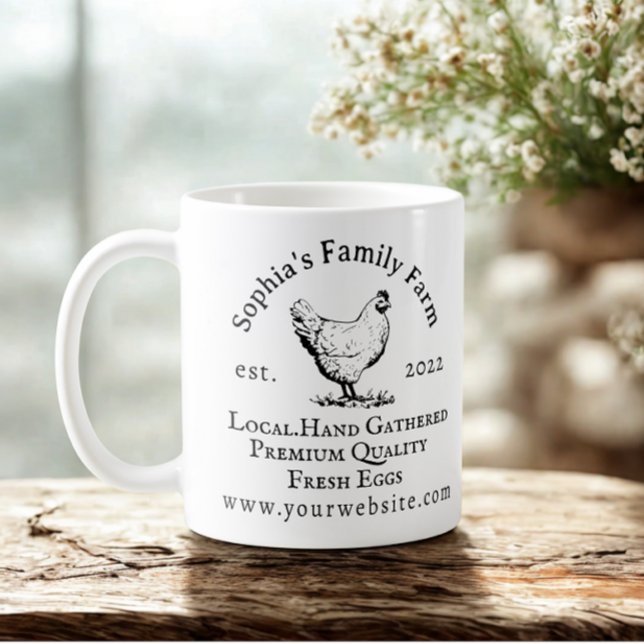 Rustic Chicken Farm Business Black Text Kaffemugg (Rustic family chicken farm business coffee mug.)