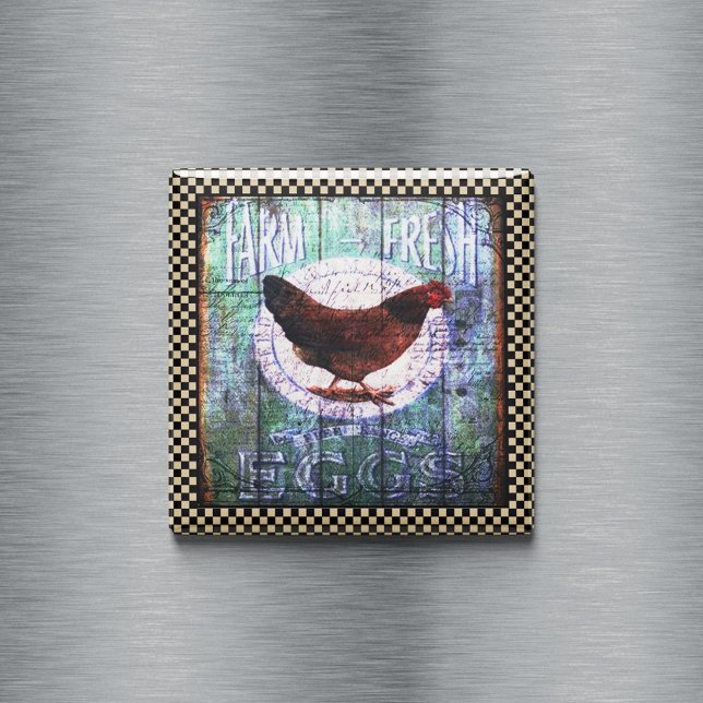 Rustic Chicken Farm Fresh Eggs Ephemera Magnet (Skapare uppladdad)