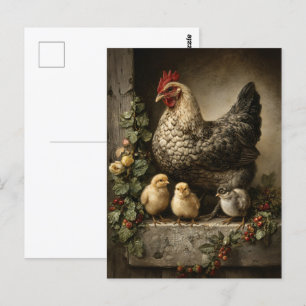 Rustic Chicken Hen med Chickar Vykort