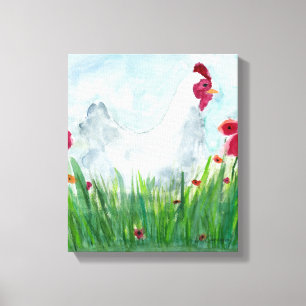 Rustic Chicken och Flowers Canvastryck