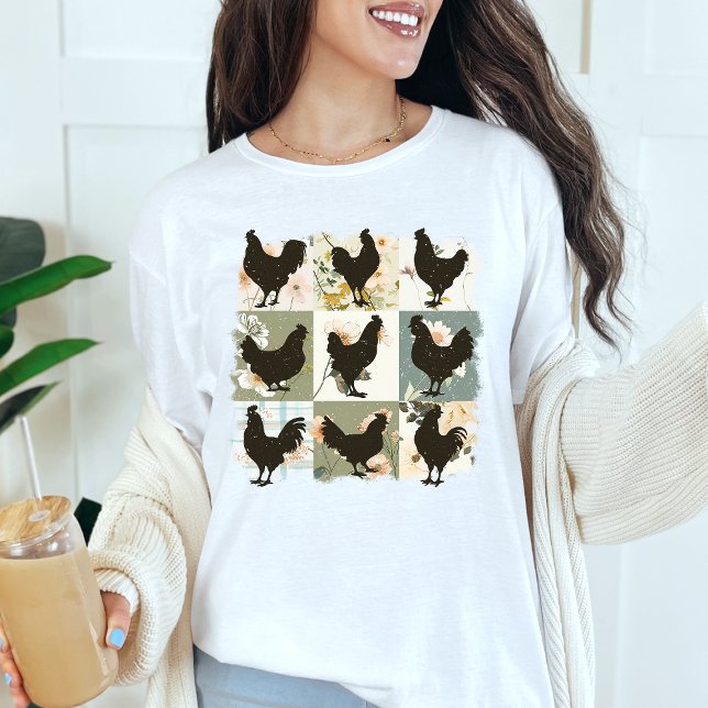 Rustic Chicken Silhouette Farmhouse Blommigtar T Shirt (Skapare uppladdad)