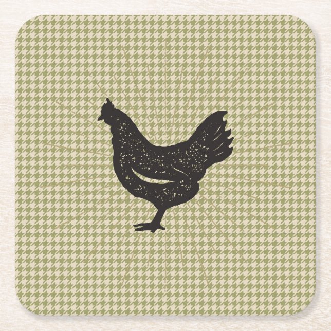 Rustic Chicken Silhouette Underlägg Papper Kvadrat (Framsidan)