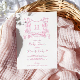 Rustic Chinoiserie Bow Blommigt Vapensköld Baby Sh Inbjudningar