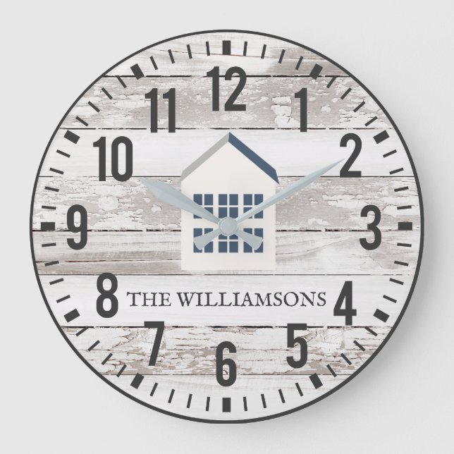 Rustic Chippy Planks Anpassningsbar Family Namn Fa Stor Klocka (Framsida)