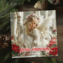 Rustic Christmas angel editable festive greeting Julkort