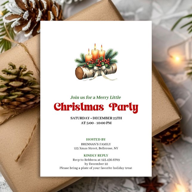 Rustic Christmas Candles Berries Invite Editable Inbjudningar (Rustic Christmas Candles Berries Invite Editable)
