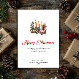 Rustic Christmas candles holly and pine card Julkort