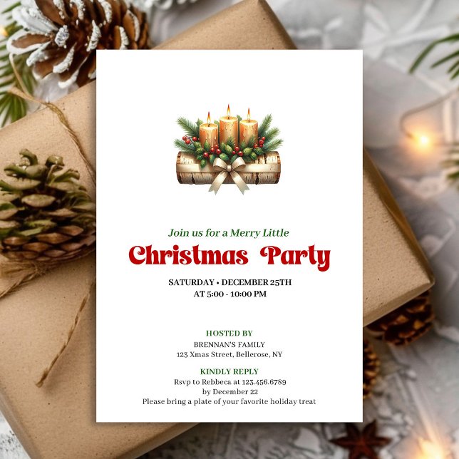 Rustic Christmas decoration invite editable card Inbjudningar (Elegant Christmas Candles Party Invitation)