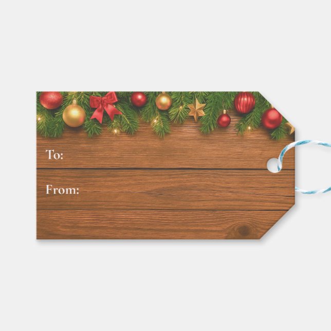Rustic Christmas Gift Tag – Customizable Holiday Presentetikett (Framsidan (Horisontell))