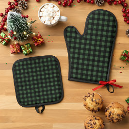 Rustic Christmas Green & Black Buffalo Plaid