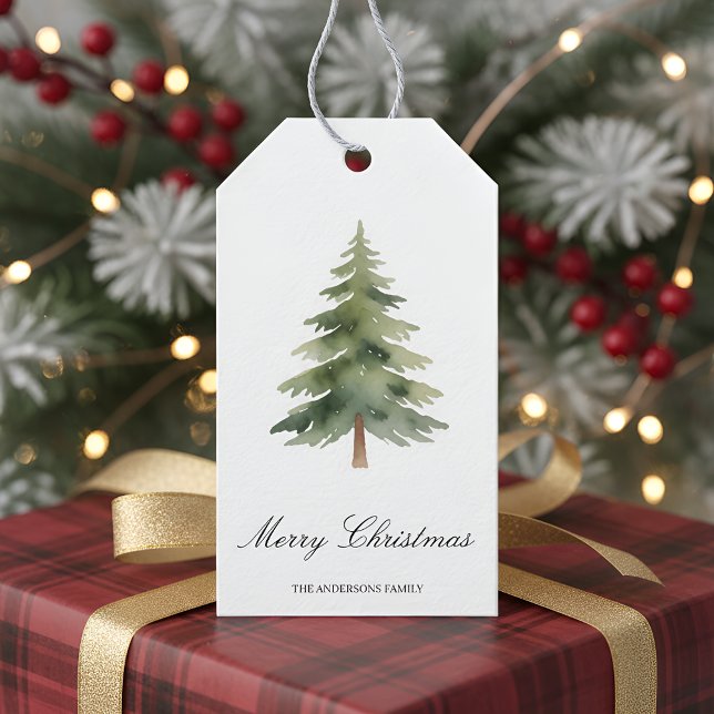 Rustic Christmas Green Tree | Merry Christmas Gift Presentetikett (Skapare uppladdad)