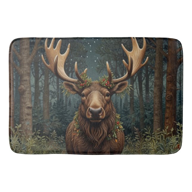 Rustic Christmas moose deer boho woodland forest  Badrumsmatta (Framsidan)