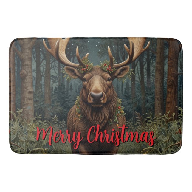 Rustic Christmas moose deer boho woodland forest  Badrumsmatta (Framsidan)
