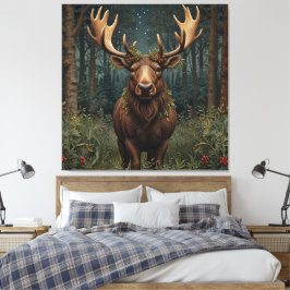 Rustic Christmas moose deer boho woodland forest Canvastryck
