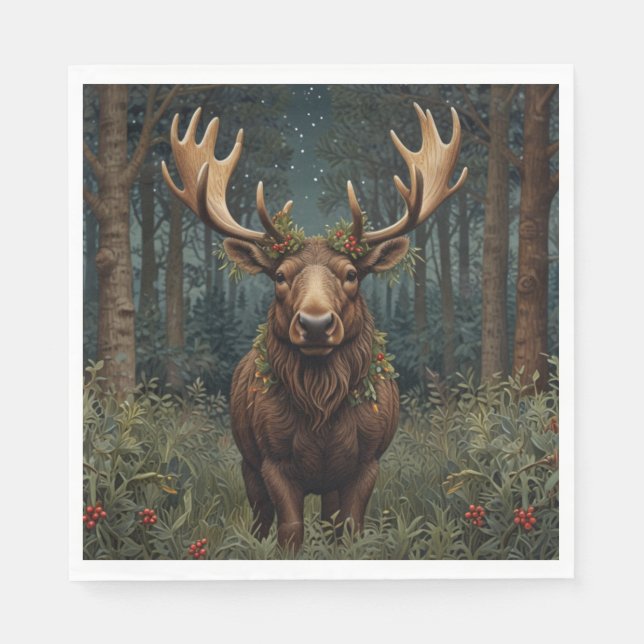 Rustic Christmas moose deer boho woodland forest  Pappersservett (Framsidan)