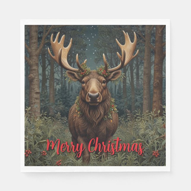 Rustic Christmas moose deer boho woodland forest  Pappersservett (Framsidan)
