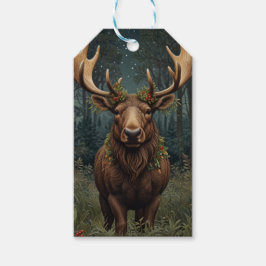 Rustic Christmas moose deer boho woodland forest Presentetikett