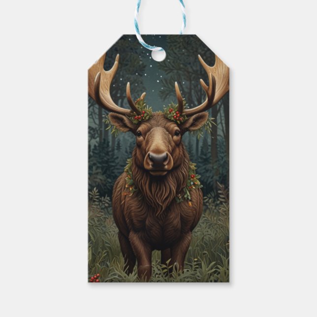 Rustic Christmas moose deer boho woodland forest  Presentetikett (Framsidan)