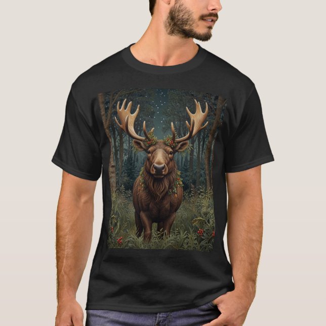 Rustic Christmas moose deer boho woodland forest  T Shirt (Framsida)