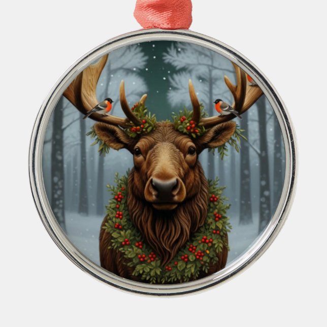 Rustic Christmas moose winter woodland forest  Julgransprydnad Metall (Framsidan)