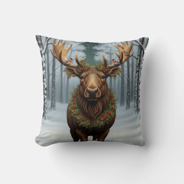 Rustic Christmas moose winter woodland forest  Kudde (Framsida)