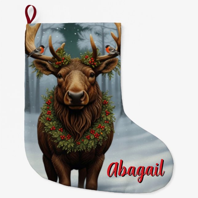 Rustic Christmas moose winter woodland forest  Stor Julstrumpa (Framsidan)